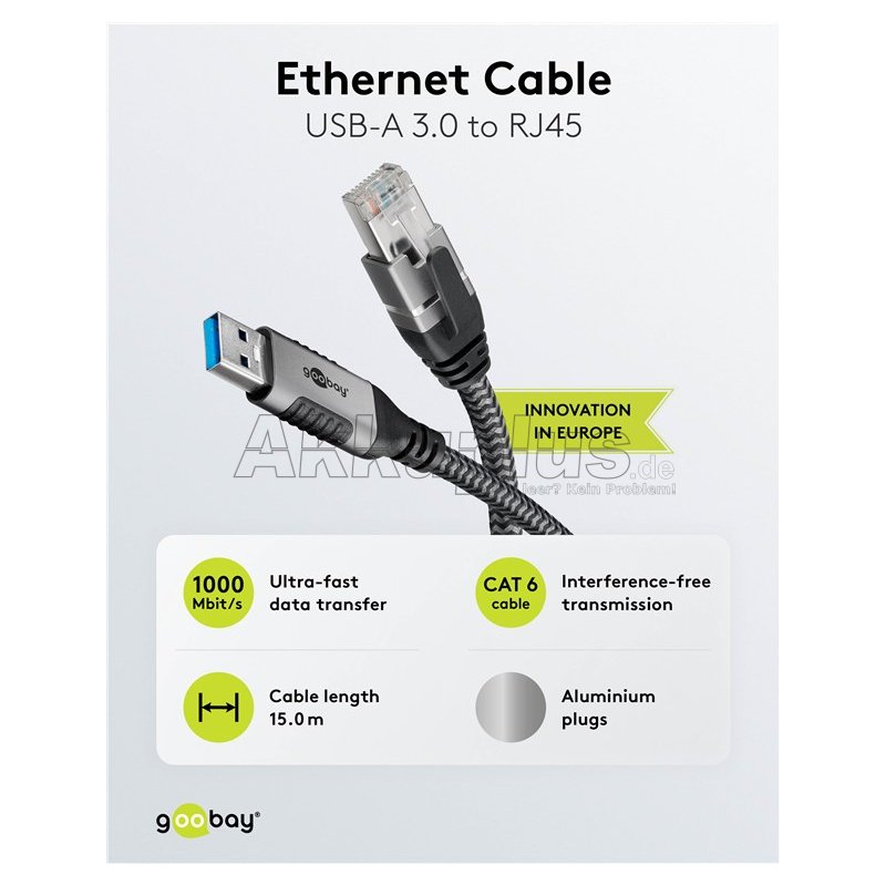 Ethernet-Kabel USB-A 3.0 auf RJ45, 15 m