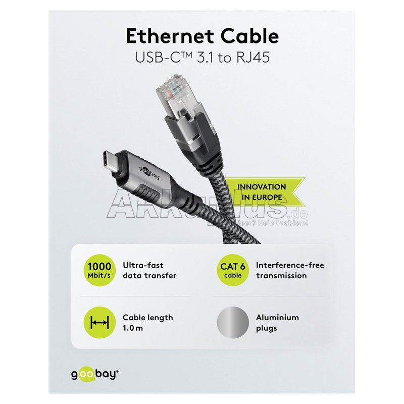 Ethernet-Kabel USB-C™ 3.1 auf RJ45, 1 m