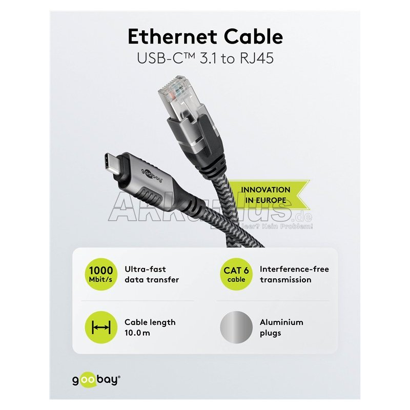 Ethernet-Kabel USB-C™ 3.1 auf RJ45, 10 m