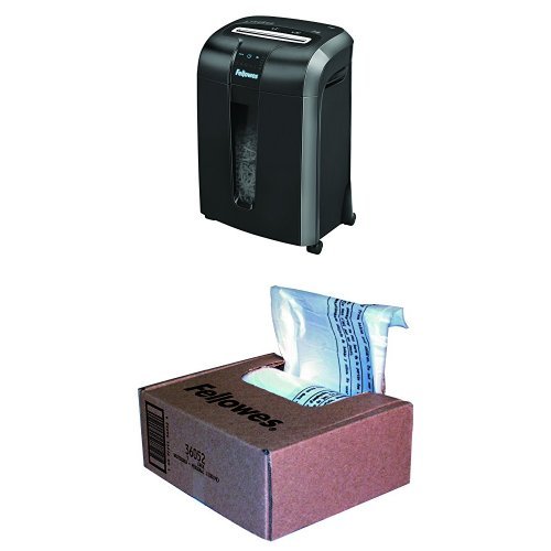 Fellowes Powershred 73Ci 100% Anti-Stau Aktenvernichter, Schneidleistung - 12 Blatt - Partikelschnitt, schwarz/silbergrau + Aktenvernichter Abfallbeutel 23-28L, 100 Stück (36052)