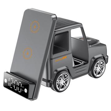 G63 Autoförmig 15W Kabelloses Ladegerät mit Bluetooth-Lautsprecher, Uhr und Stimmungslicht - Grau G63 Autoförmig 15W Kabelloses Ladegerät mit Bluetooth-Lautsprecher, Uhr und Stimmungslicht - Grau
