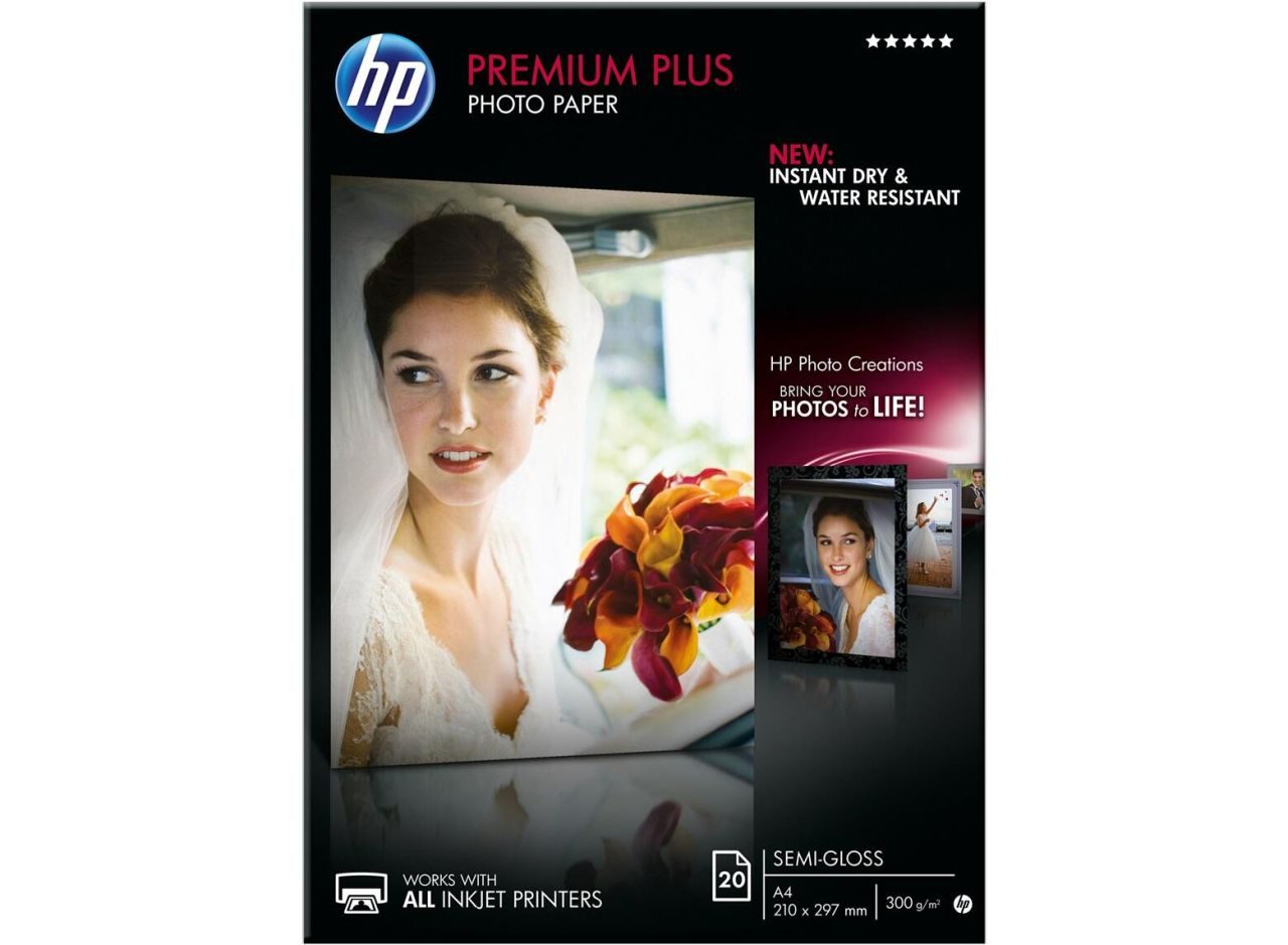 HP Premium Plus Fotopapier seidenmatt A4 (210 x 297 mm) 20 Blatt für Officejet Pro, Deskjet, ENVY (CR673A)