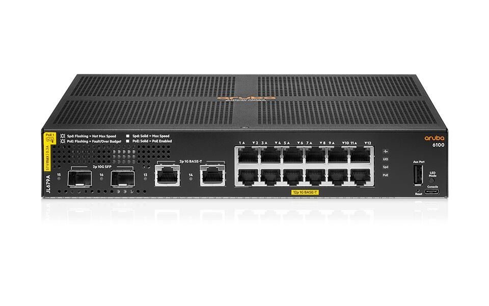 HPE Aruba CX6100 Switch 12-Port 1GBase-T 2-Port 10G SFP 2-Port 1GbE 139W Klasse 4 PoE rackfähig