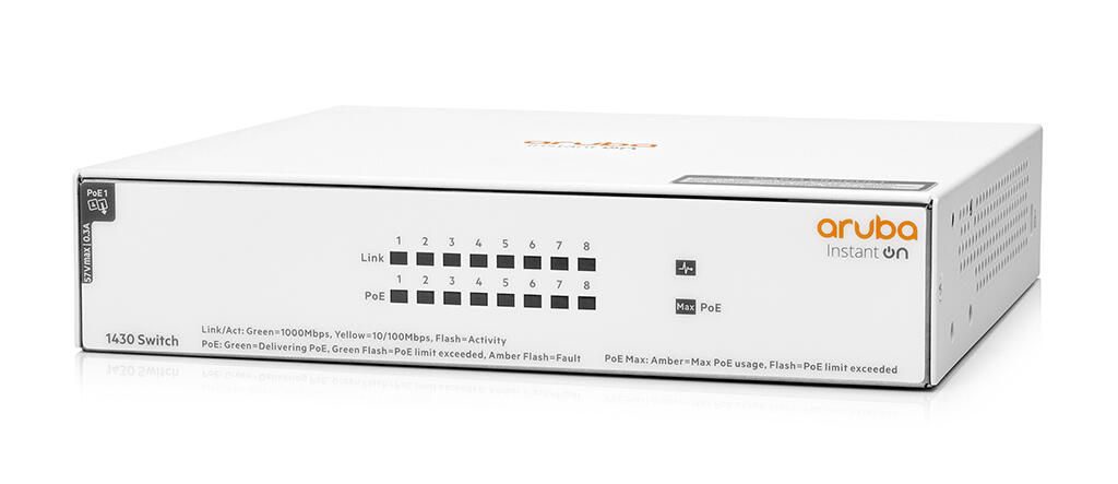 HPE Aruba Instant On 1430 8G Class4 PoE 64W lüfterlos unmanaged Gigabit Switch EU (R8R46A)