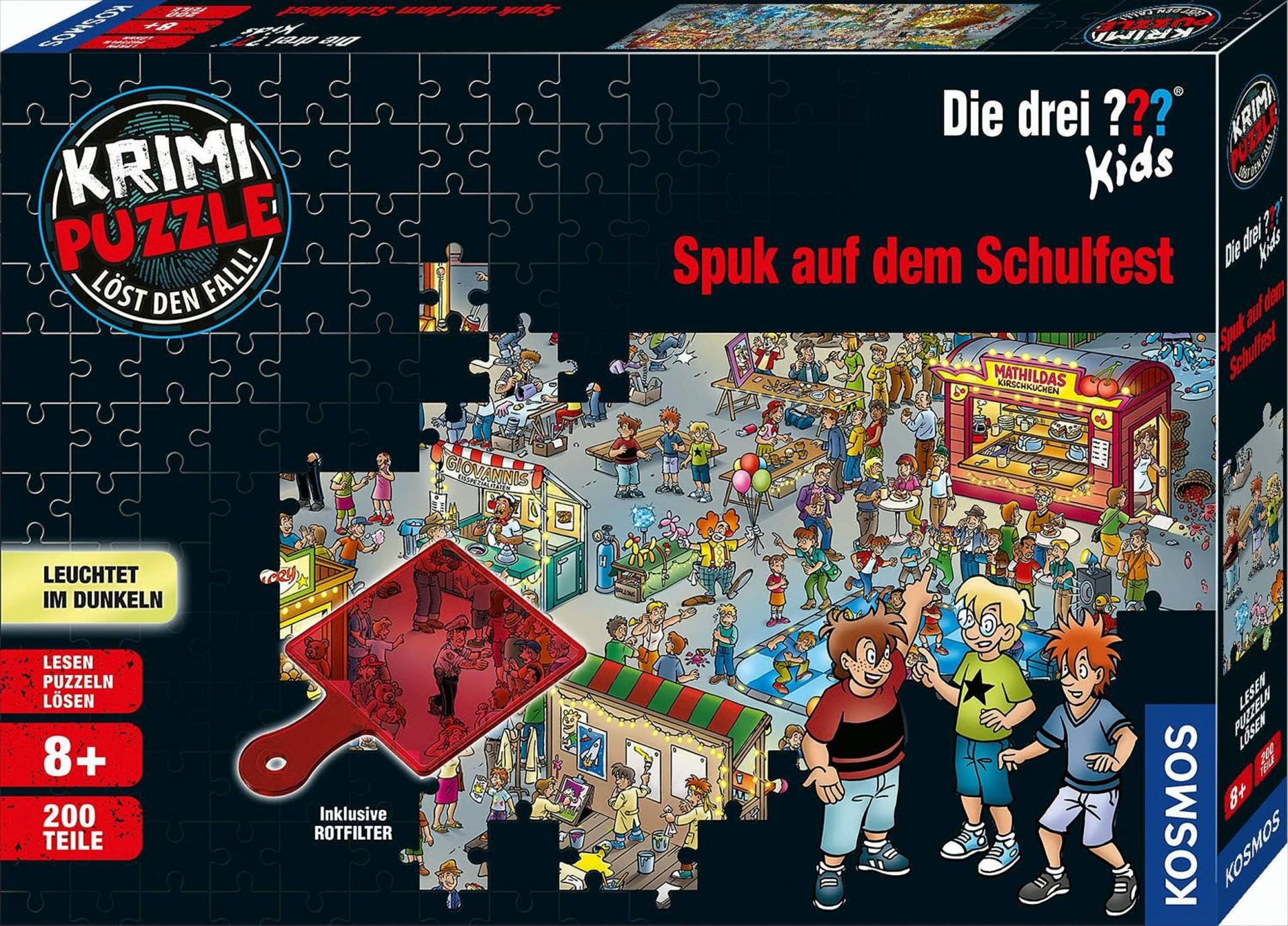 Krimi Puzzle: Die Drei Fragezeichen Kids - Spuk auf dem Schulfest, Leuchtet im Dunkeln, 200 Teile Krimi Puzzle: Die Drei Fragezeichen Kids - Spuk auf dem Schulfest, Leuchtet im Dunkeln, 200 Teile