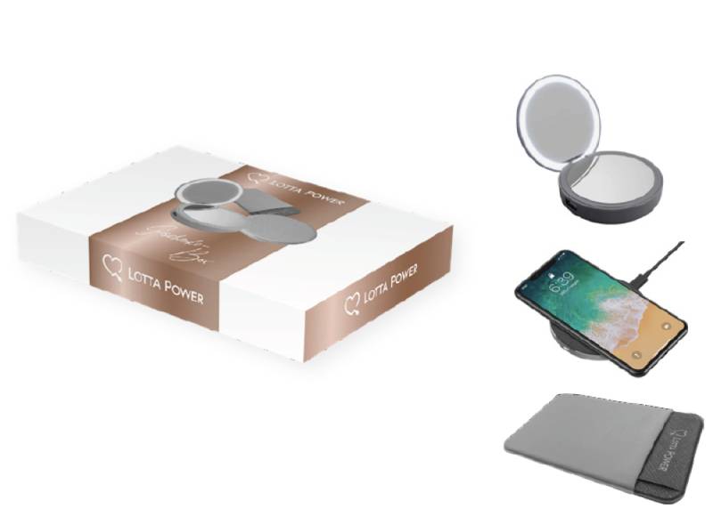 LOTTA POWER Geschenke-Box (Powerbank Schnimkspiegel + Wireless Charging Pad + Card Holder) Powerbank