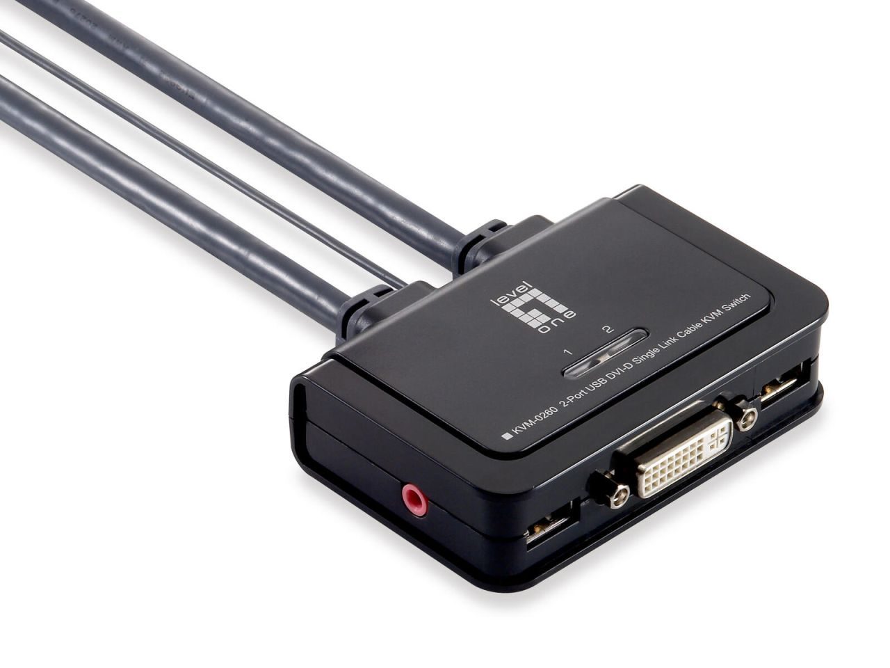 LevelOne KVM-0260 2-Port USB DVI-D Single Link Cable KVM Switch, audio support