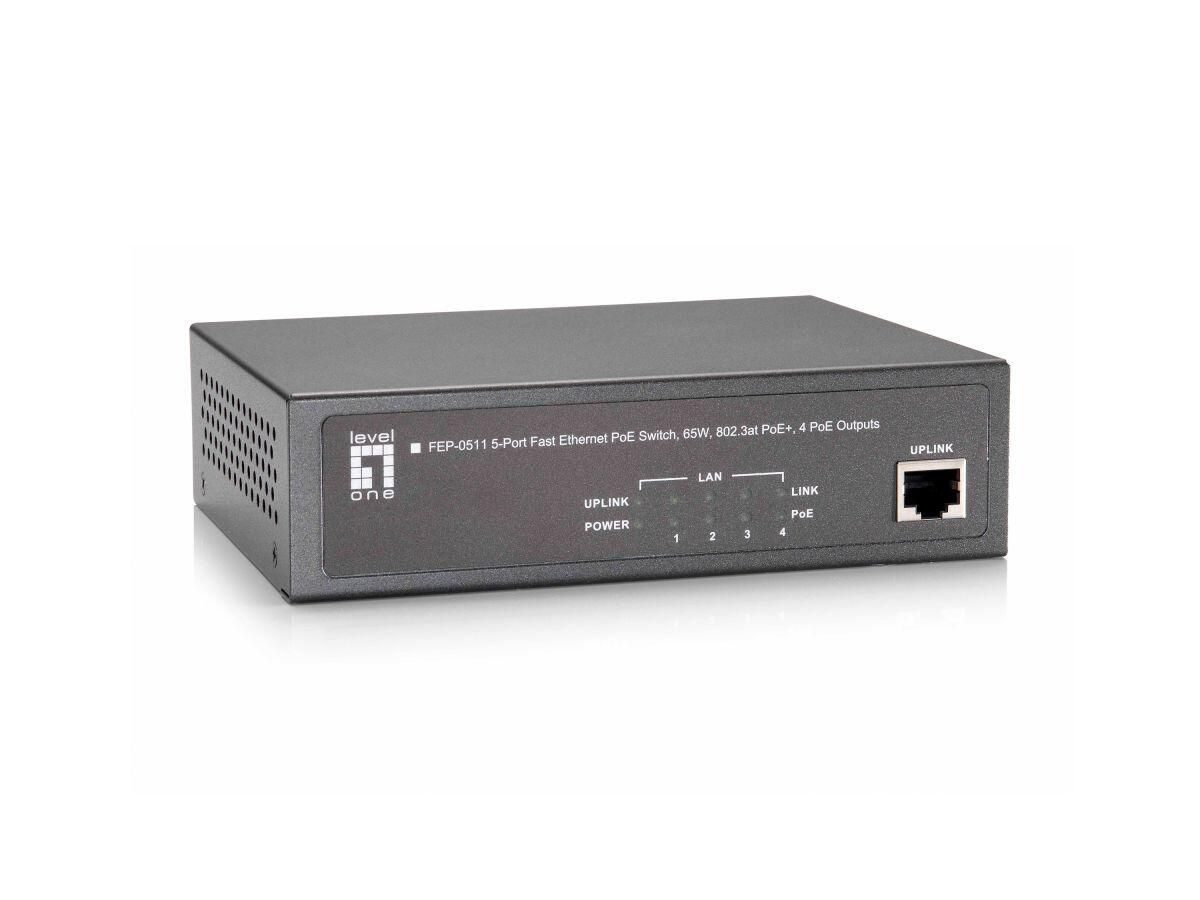 LevelOne Switch 5 Fast Ethernet-Ports mit 4 PoE-Ports 65W (FEP-0511)