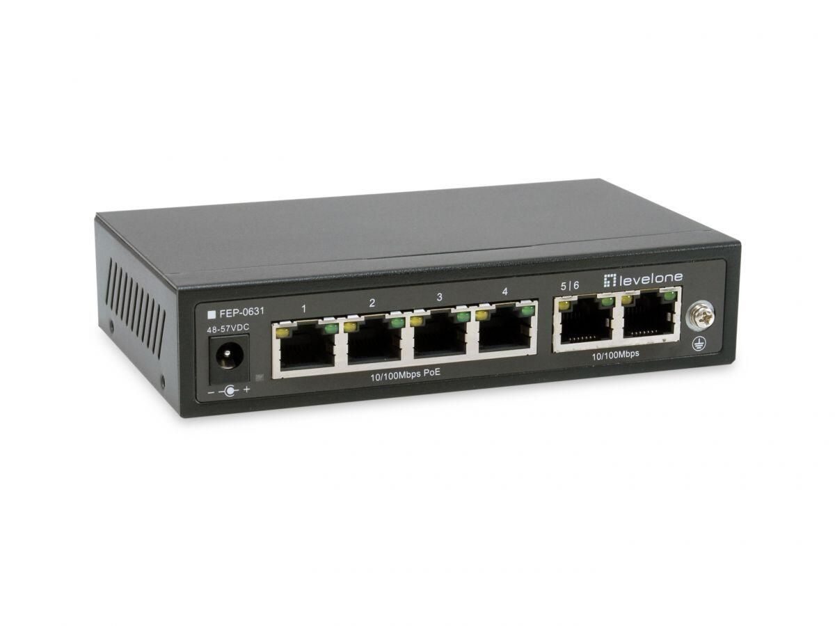 LevelOne Switch 6 Fast Ethernet-Ports mit 4 PoE-Ports 60W (FEP-0631)