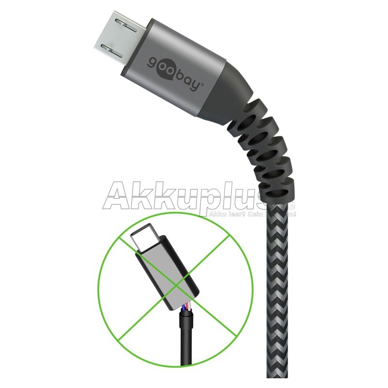 Micro-USB-auf-USB-A-Textilkabel mit Metallsteckern (spacegrau/silber), 0,5 m