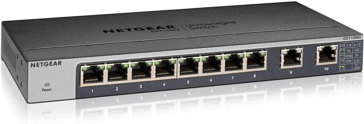 Netgear GS110MX 8-Port Gigabit Unmanaged Switch mit 2-Port 10G/Multi-Gigabit Uplinks