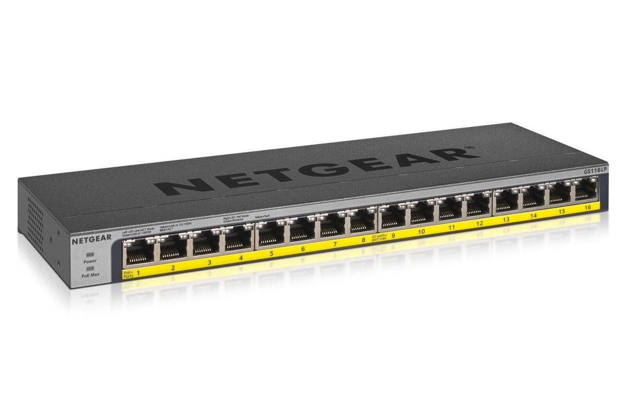 Netgear GS116LP 16-Port Gigabit PoE+ 76W Unmanaged Switch