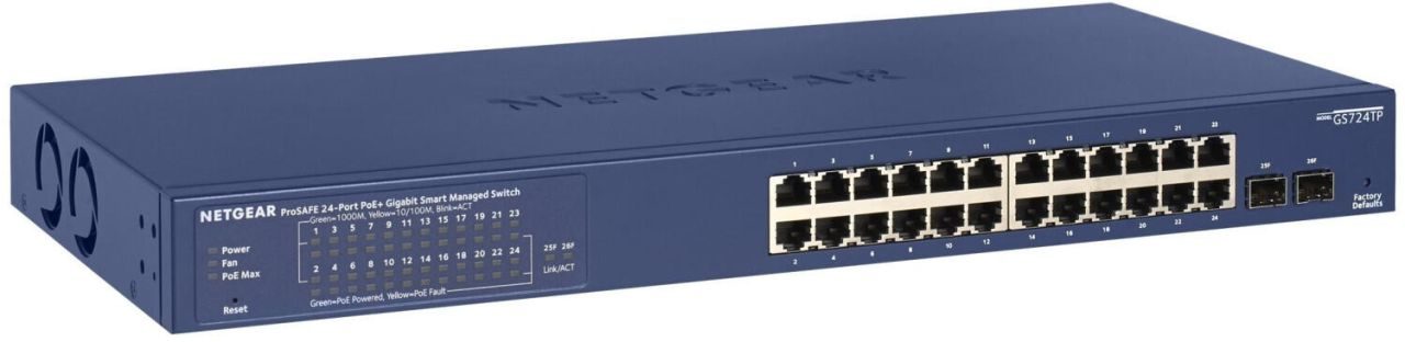 Netgear GS724TPv2 24-Port Gigabit PoE Smart Managed Pro Switch mit 2 Gigabit-SFP-Ports