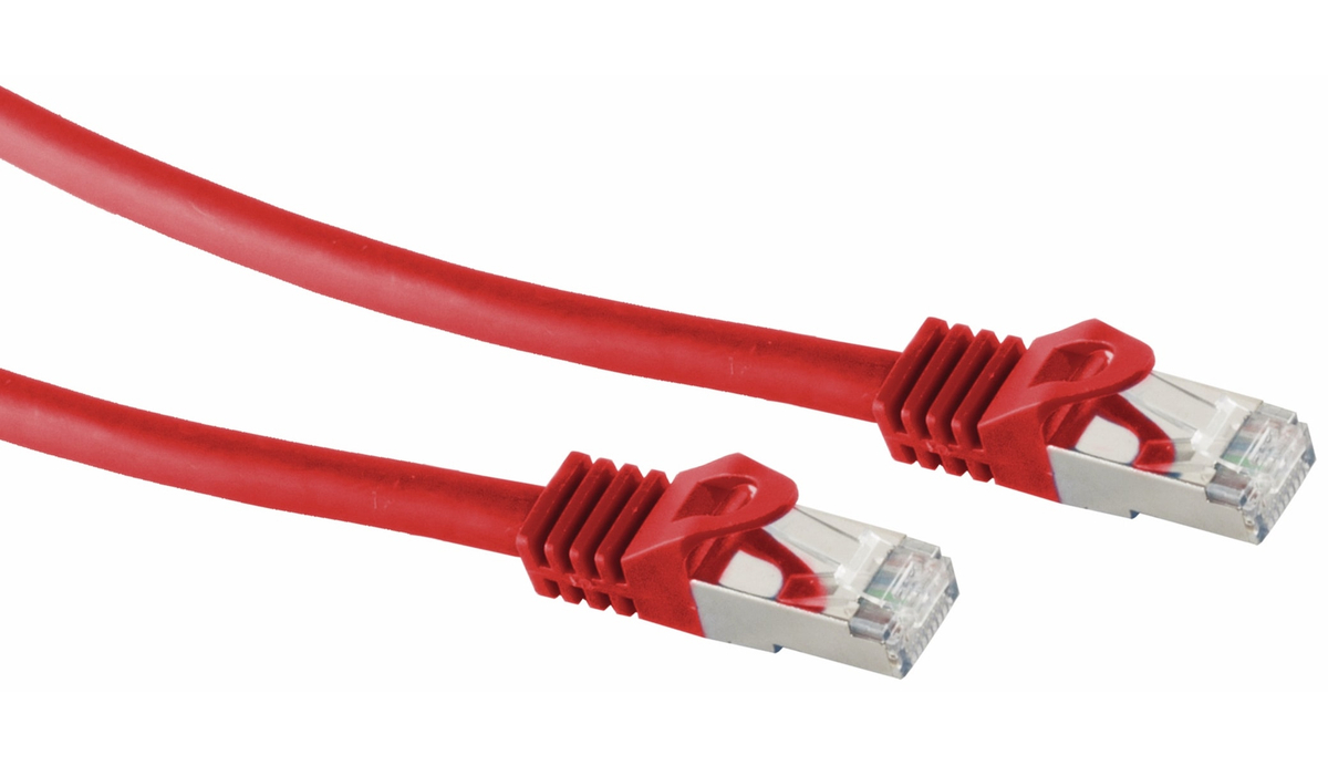 RJ45 Patchkabel S/FTP (PIMF), m. CAT.7 Rohkabel, 0,25 m, rot