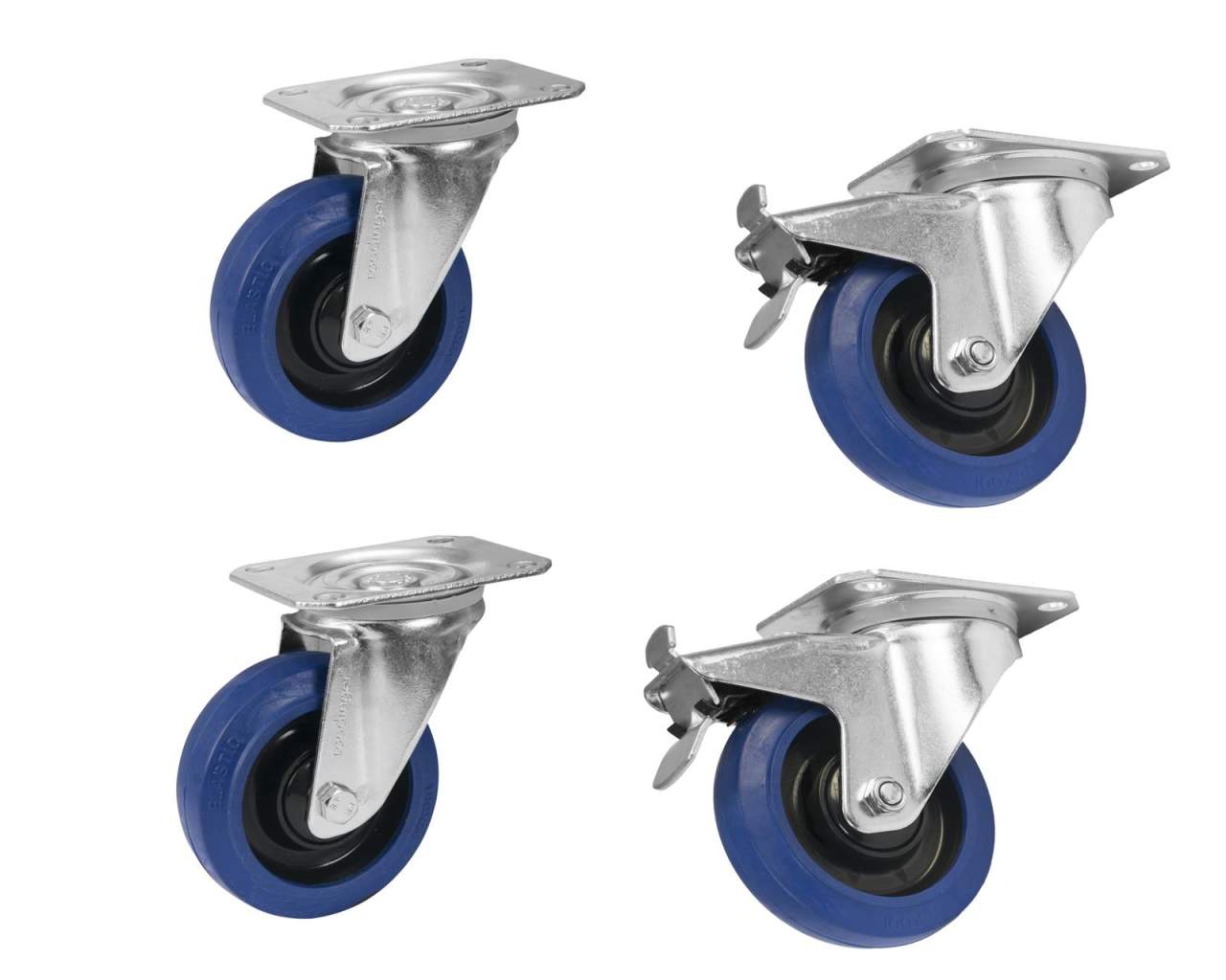 ROADINGER Set Lenkrollen 100mm blau 2x RD-100 + 2x RD-100B mit Bremse ROADINGER Set Lenkrollen 100mm blau 2x RD-100 + 2x RD-100B mit Bremse