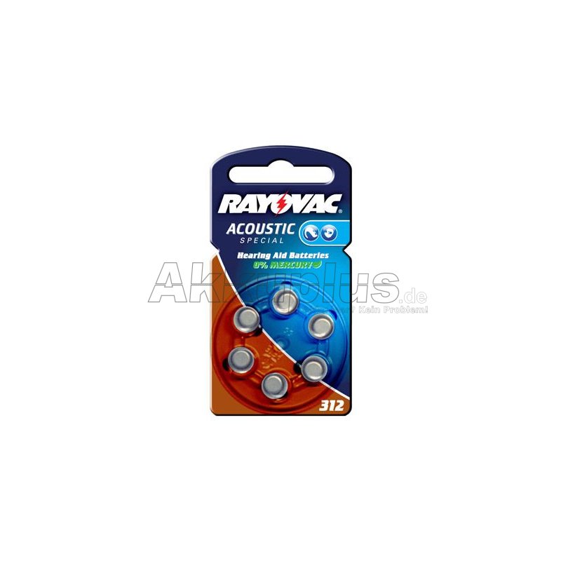 Rayovac - Hörgerätbatterie - HA312 - 1,4 Volt 180mAh Zink-Luft