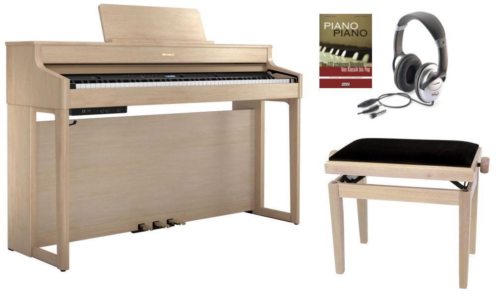 Roland HP-702LA Set Piano Eiche hell mit Klavierbank u Stereo Kopfhörer