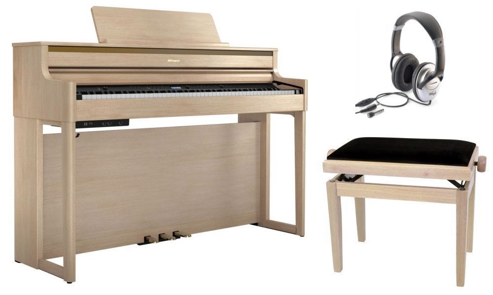 Roland HP-704LA Set Piano Eiche hell mit Klavierbank u Stereo Kopfhörer