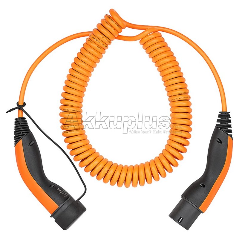 Spiral-Ladekabel Typ 2, bis zu 11 kW, 5 m, orange