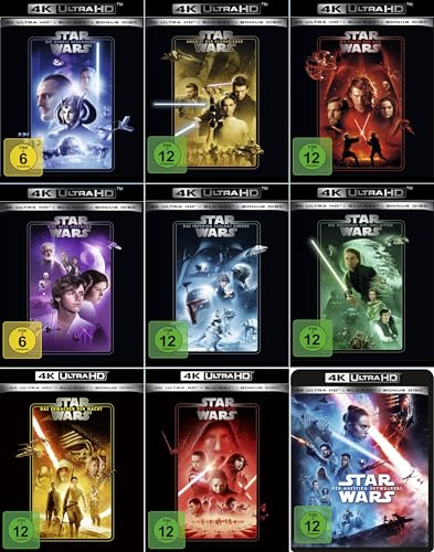 Star Wars 1-9 Komplett (Teil 1+2+3+4+5+6+7+8+9) Dunkle Bedrohung - Aufstieg Skywalkers [9x 4K Ultra-HD + 18x Bluy-ray] + einen Schlüsselanhänger (Flaschenöffner aus Metall)