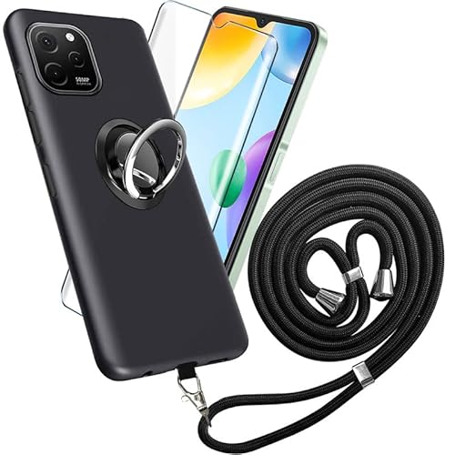 Tasche für Giga-Set GS5 Senior Hülle + für Giga-Set GS5 Senior Schutzfolie - Schwarz Schutzhülle TPU Handytasche Displayglas+ Finger Ring Phone Holder + Phone Lanyard von YHYM