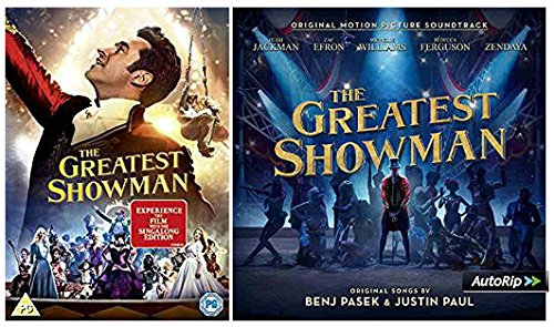 The Greatest Showman Movie Plus Sing-along Edition + The Greatest Showman Audio CD original songs by Benj Pasek & Justin Paul + Extras + The Spectacle + Galleries + Music Machine