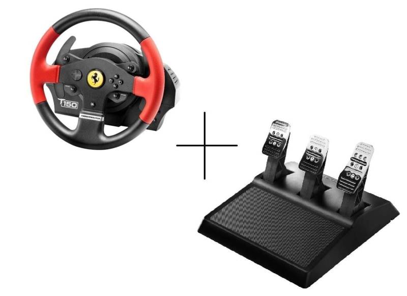 Thrustmaster Racing Bundle - T150 Ferrari Edition Force Feedback Lenkrad und Pedale-Set - für PC, Playstation