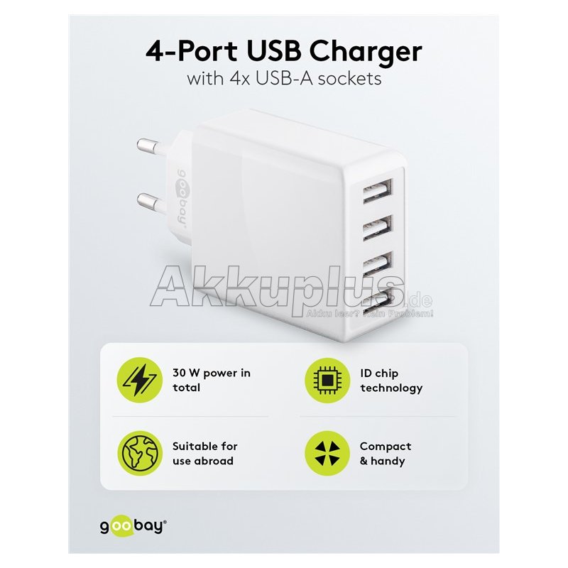 USB-A Multiport-Ladegerät (30 W) weiß