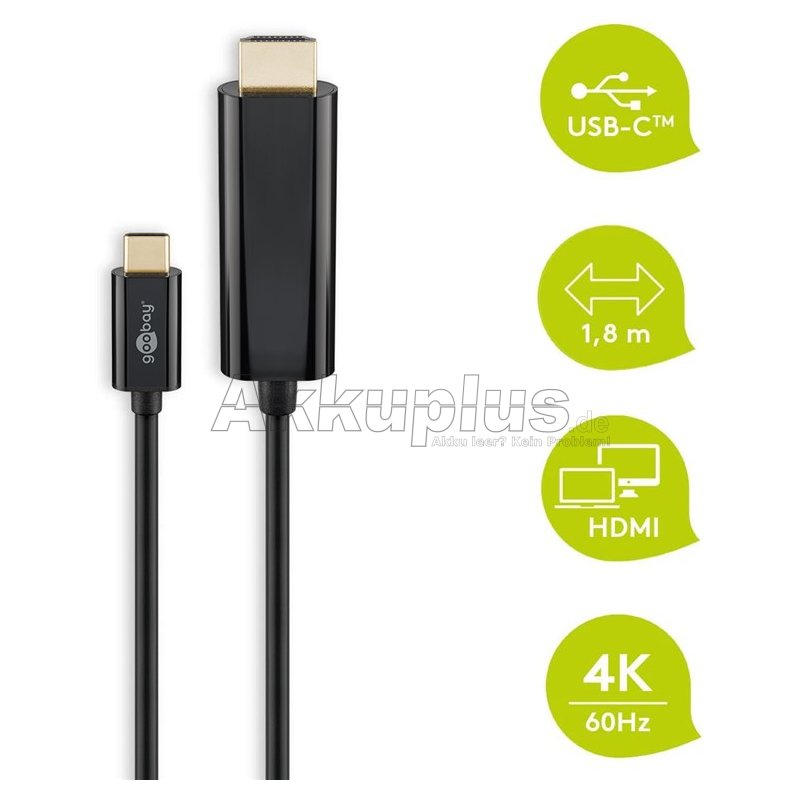USB-C™- HDMI Adapterkabel 4k @ 60 Hz, 1,80m, schwarz