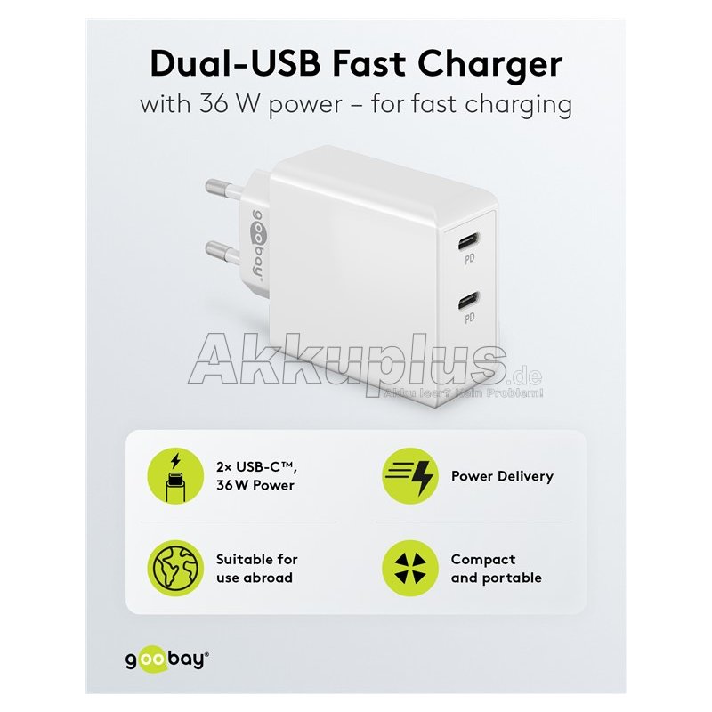 USB-C™ PD Dual-Schnellladegerät (36 W) weiß