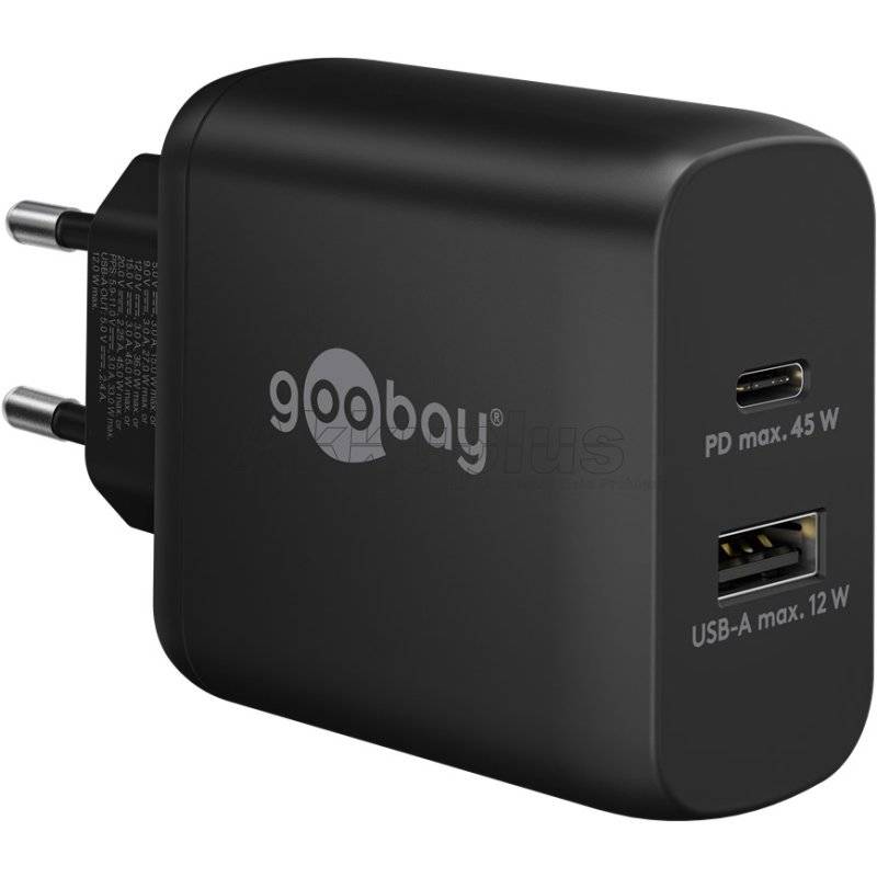 USB-C™ PD GaN Dual-Schnellladegerät (45 W) schwarz