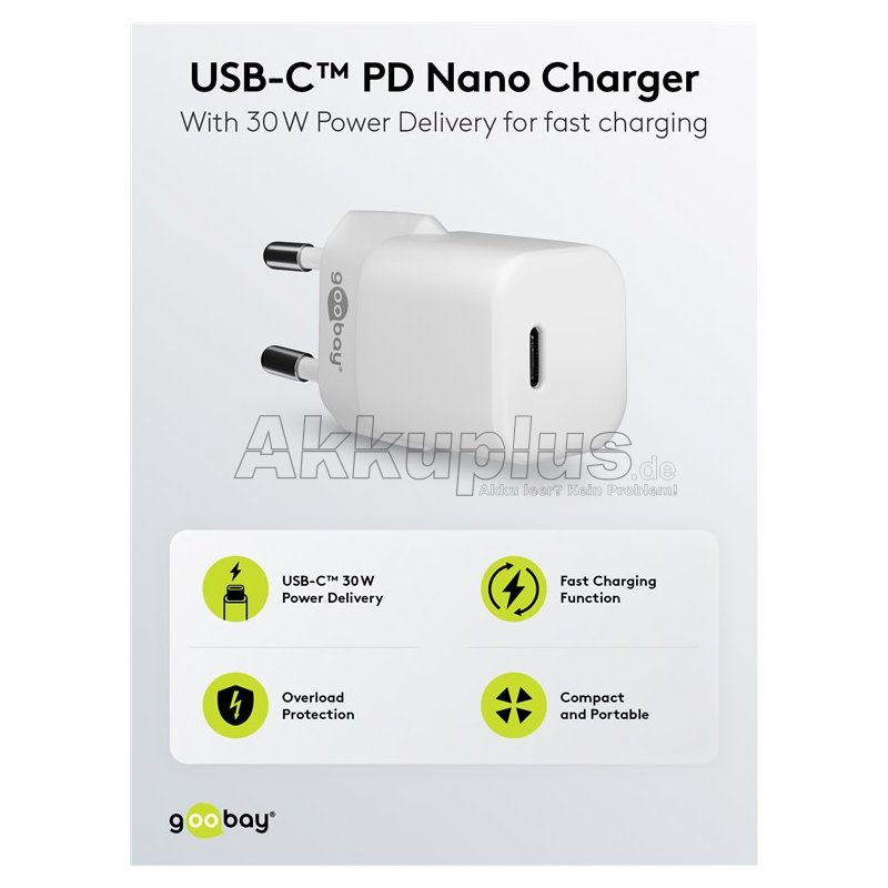 USB-C™ PD GaN Schnellladegerät Nano (30 W) weiß
