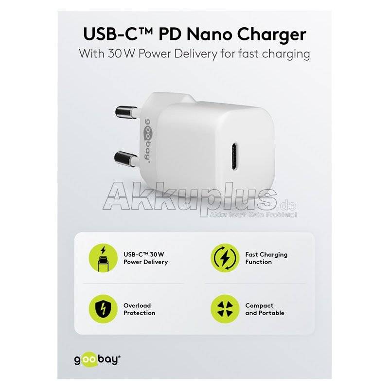 USB-C™ PD GaN Schnellladegerät Nano (30 W) weiß