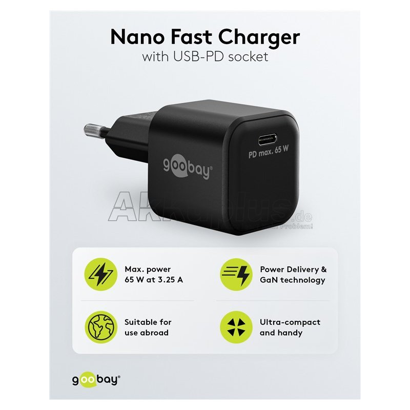 USB-C™ PD GaN Schnellladegerät Nano (65 W) schwarz