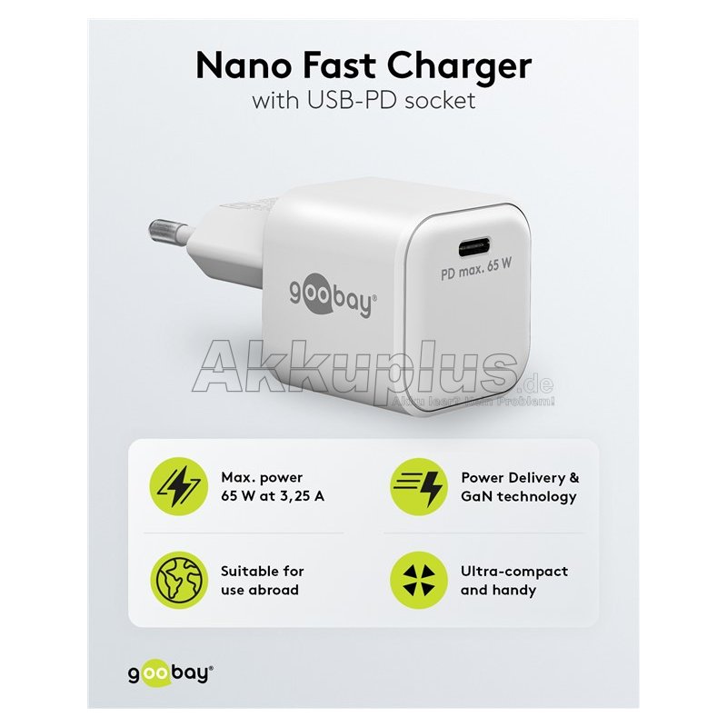 USB-C™ PD GaN Schnellladegerät Nano (65 W) weiß