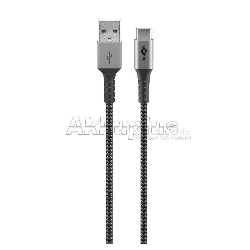USB-C™-auf-USB-A-Textilkabel mit Metallsteckern (spacegrau/silber), 2 m