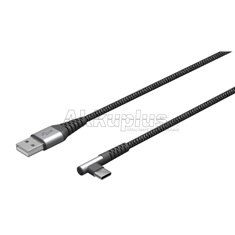 USB-C™-auf-USB-A-Textilkabel mit Metallsteckern (spacegrau/silber), 90°, 1 m