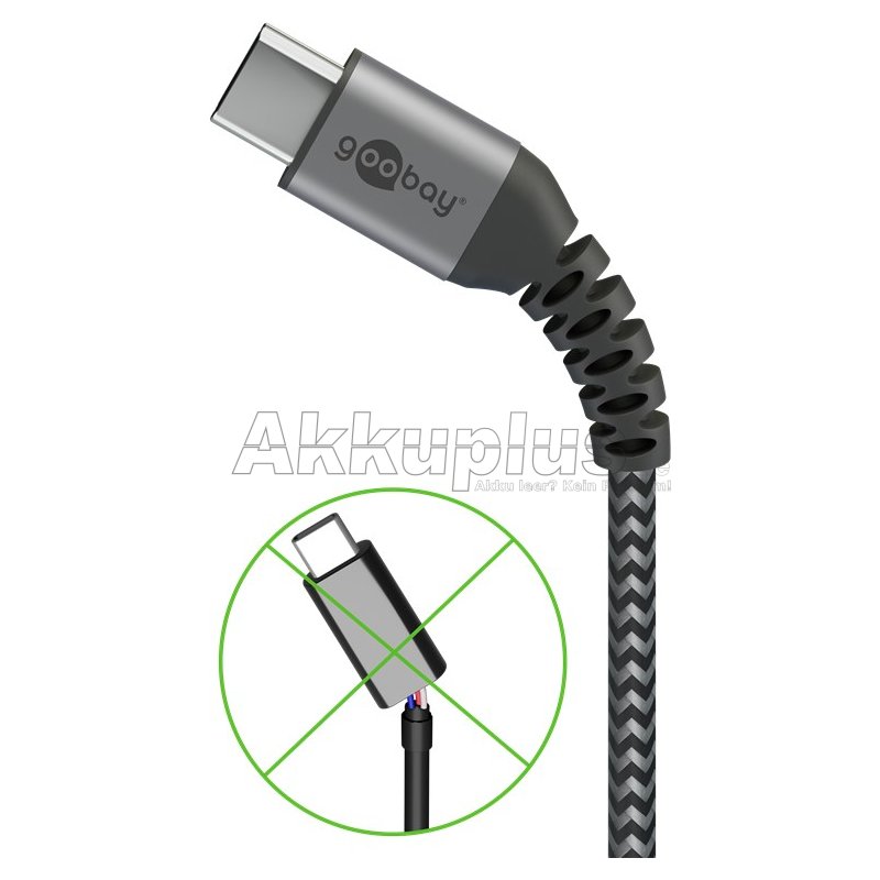 USB-C™-auf-USB-C™-Textilkabel mit Metallsteckern (spacegrau/silber), 0,5 m