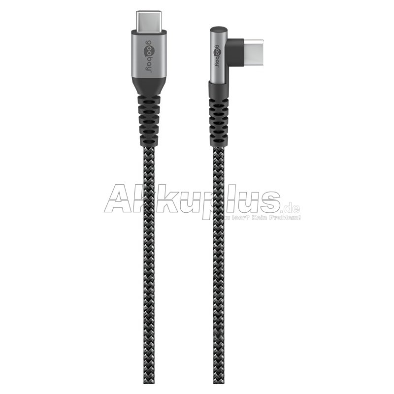 USB-C™-auf-USB-C™-Textilkabel mit Metallsteckern (spacegrau/silber), 90°, 0,5 m