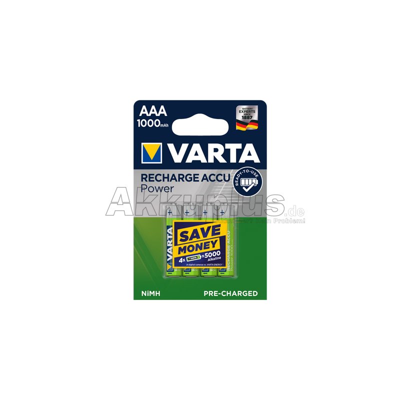 Varta - AAA (Micro)/HR03 (5703) - LSD-NiMH Akku (Ready-to-Use) - 1,2 Volt 1000mAh Ni-MH - 4er Blister