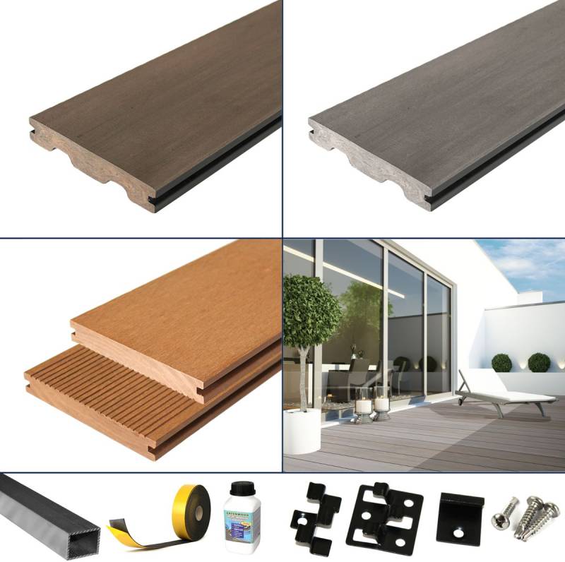 WPC Terrassendiele Komplettbausatz massiv Holz Diele 3 Farben BPC 2,2-4 m Länge von Default