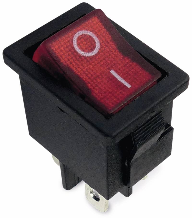 Wippenschalter 2-pol., I-0, rot beleuchtet, 19x12,5 mm von Sintron Distribution GmbH