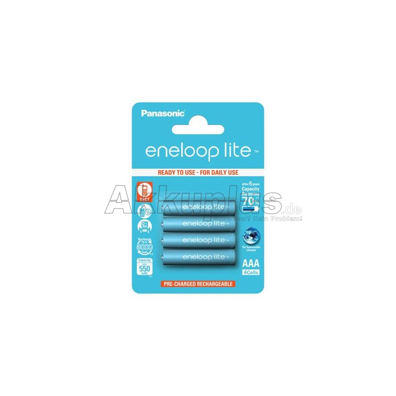 eneloop lite - BK-4LCCE/4BE - Micro AAA / HR03 - 1,2 Volt min.550mAh Ni-MH - 4er Blister
