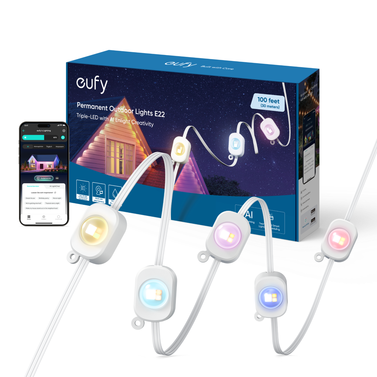 eufy Festinstallierte Outdoor-Lichterkette E22, 30m, 60 Triple-LEDs 100ft eufy Festinstallierte Outdoor-Lichterkette E22, 30m, 60 Triple-LEDs 100ft