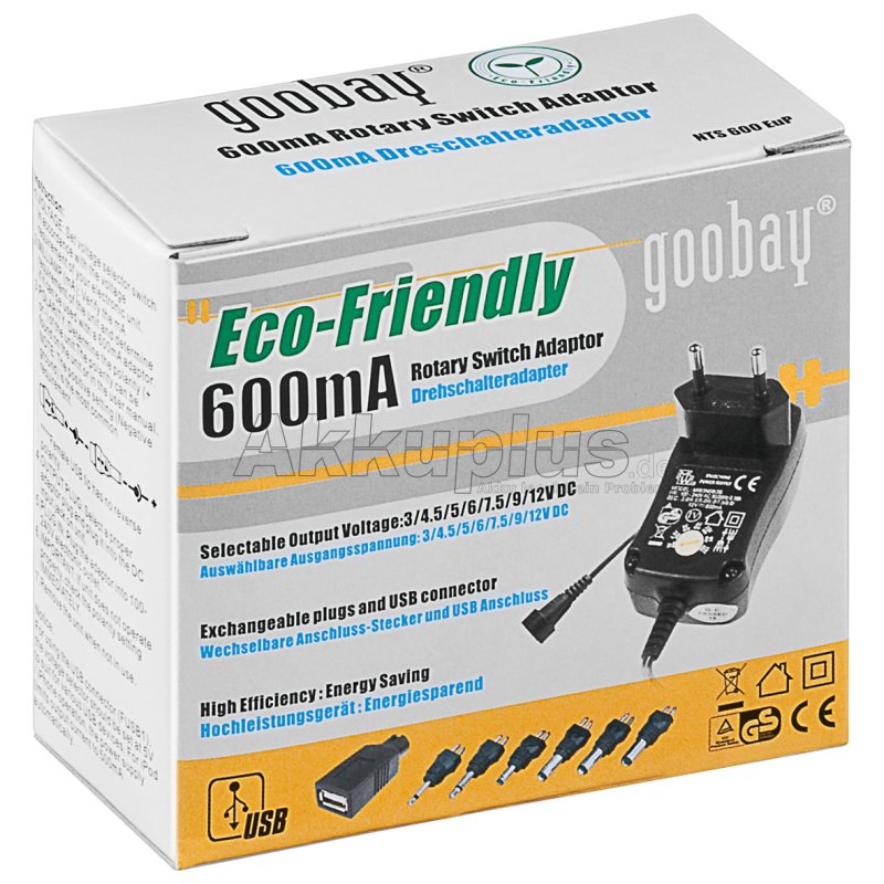 goobay - 3 V bis 12 V Universal-Netzteil - inkl. 1 USB- und 8 DC-Adapter - max. 7,2 W und 0,6 A