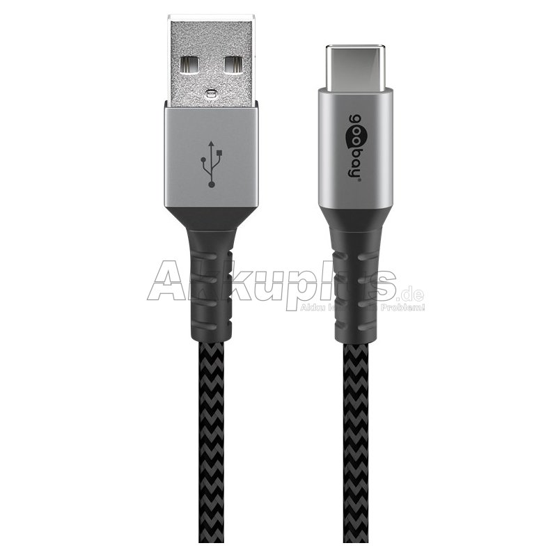 goobay - USB-C™ auf USB-A Textilkabel mit Metallsteckern (spacegrau/silber) 0,5 m