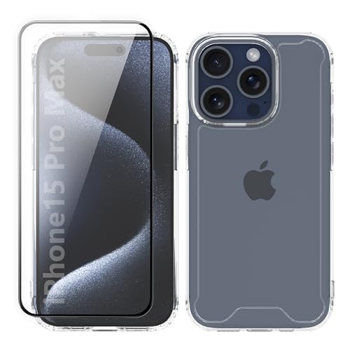 binandteam Durchscheinend Hülle Kompatibel mit iPhone 15 Pro Max mit 1 Schutzfolie,Weiche TPU Silikon Bumper Schutzhülle und PC Hardcase Stoßfeste Handyhülle für iPhone 15 Pro Max von binandteam