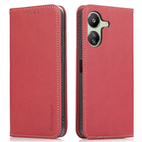 binandteam Handyhülle für Xiaomi Redmi 13C 4G (6.74") Hülle Leder mit Premium Leder für Xiaomi Redmi 13C 4G Hülle Klappbar Flip Case Cover Schutzhülle für Xiaomi Redmi 13C 4G - Rot von binandteam