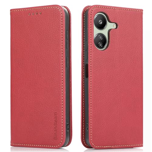 binandteam Hülle Xiaomi Redmi 13C 4G Handyhülle,Premium Pu Lederhülle mit für mehrere Karten, Magnet Klappbar Flip stoßfest Case Cover Schutzhülle - Rot von binandteam