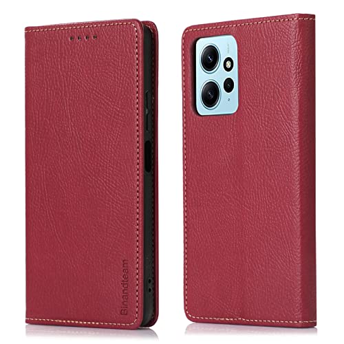 binandteam Hülle Xiaomi Redmi Note 12 4G Handyhülle,Premium Pu Lederhülle mit für mehrere Karten, Magnet Klappbar Flip stoßfest Case Cover Schutzhülle - Rot von binandteam